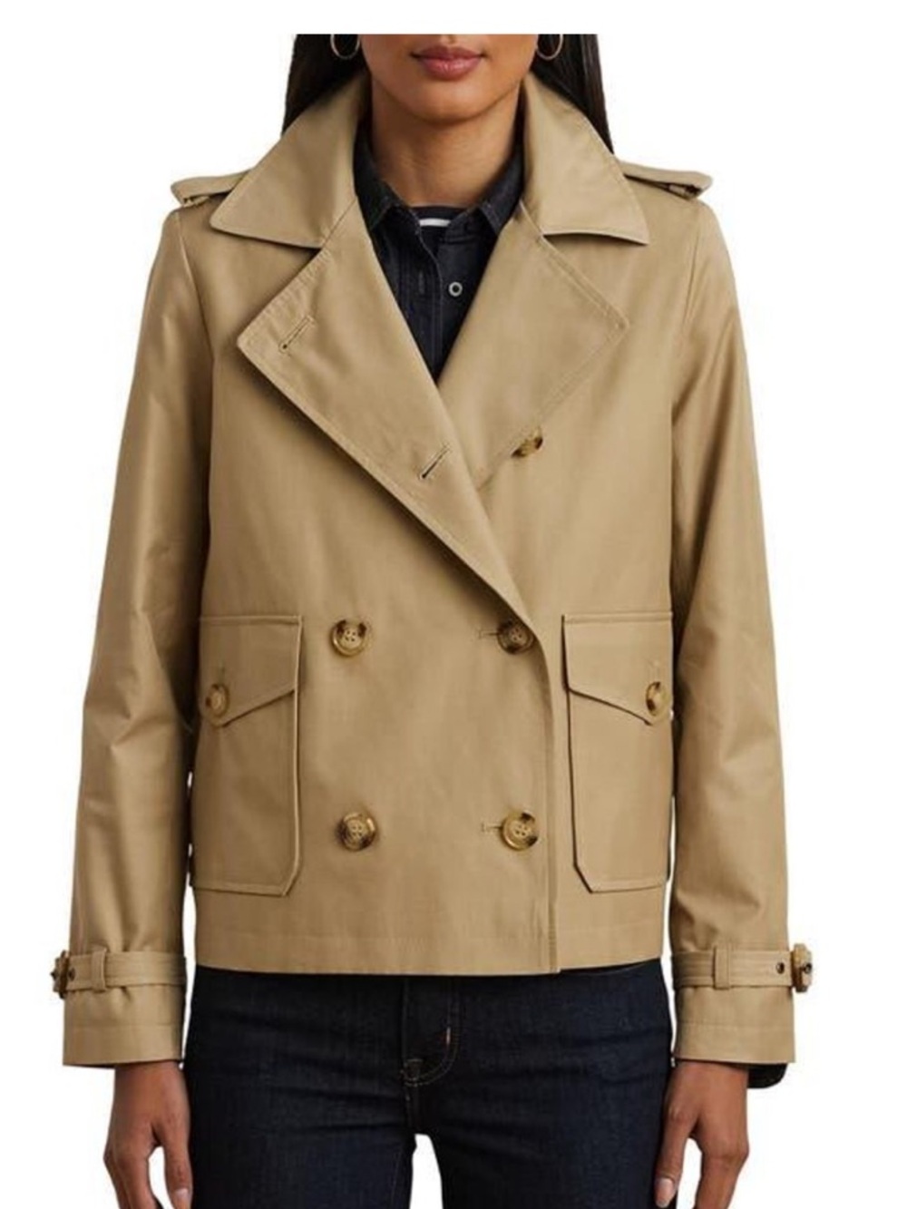 Ralph Lauren Short Double-Breasted Twill Trench Coat Size M